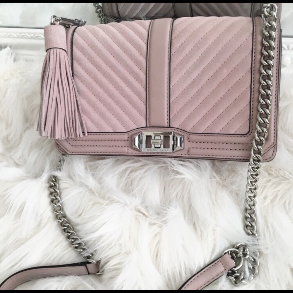 Rebecca Minkoff | Love Crossbody Bag Blush Pink Suede Leather Silver Chain